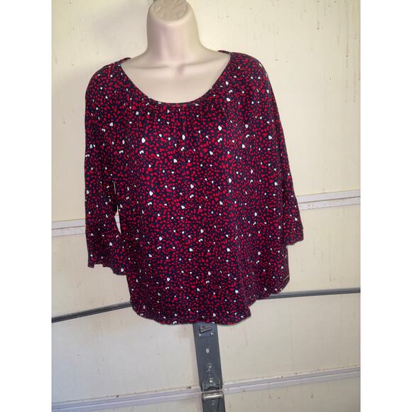 Michael Kors Top Medium Blue Red Hearts Bell Sleeve Blouse Women's size: large - Picture 4 of 7